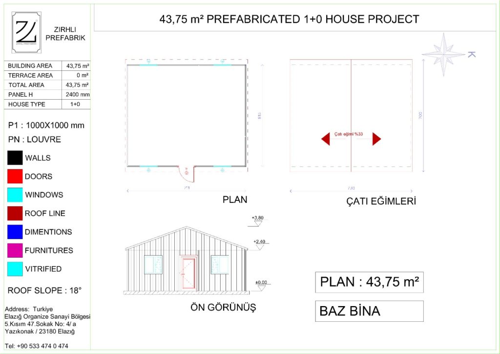 1+0 prefabrik ev projesi fiyatları